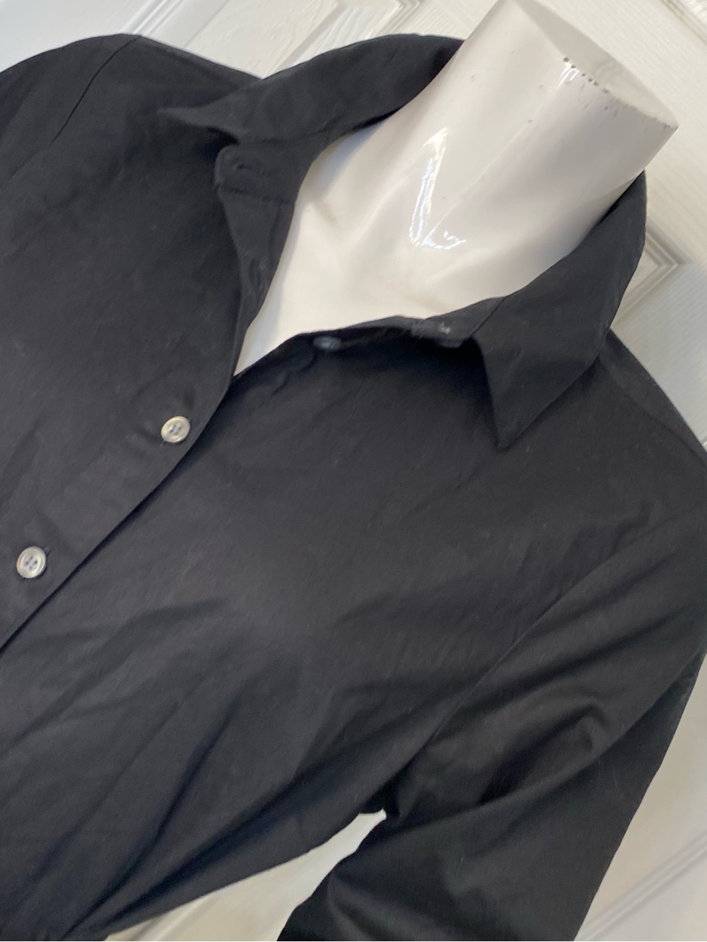 J. Crew Black Long-Sleeve Button-Front Shirt Dress with Waist Tie - Picture 7 of 13